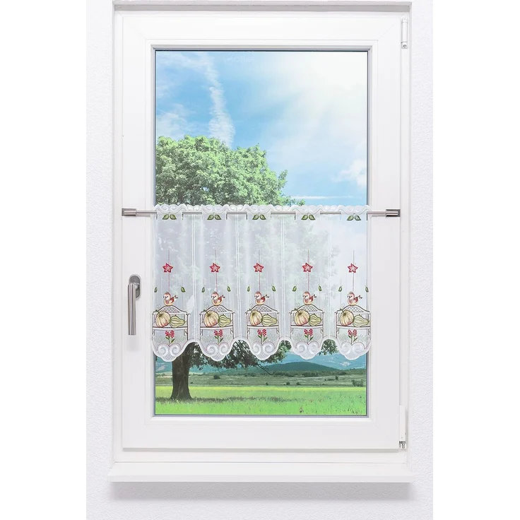 Scheibengardine Plauener Spitze - Herbstbank (Bx H) 48.30cm * 40cm Rot/mehrfarbig – Bild 1