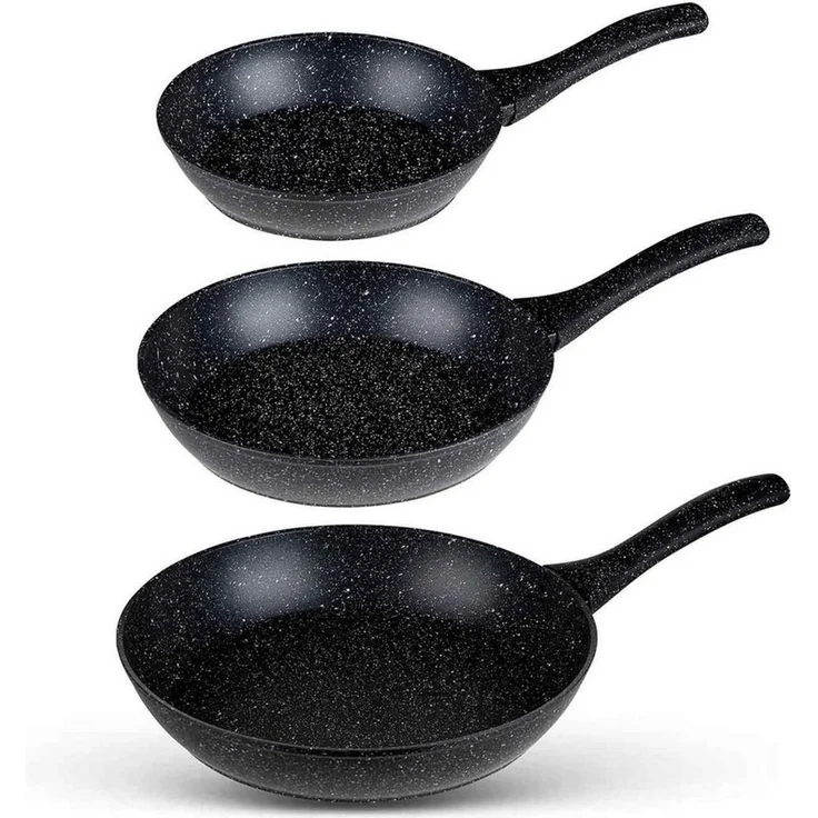 BEM Pfannen-Set Pfannen mit Glasdeckeln (20, 24, 28 cm), Aluminium und Antihaftbeschichtung (Set, 6-tlg, komfortable und hitzebeständige Griffe), für alle Herdarten geeignet – Bild 2
