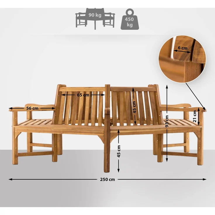 Baumbank NEBEL - Holz Teak 250x250x93 cm | Kreisrunde Sitzbank Mit Lehne Baumbank Gartenbank Für Baum – Bild 2
