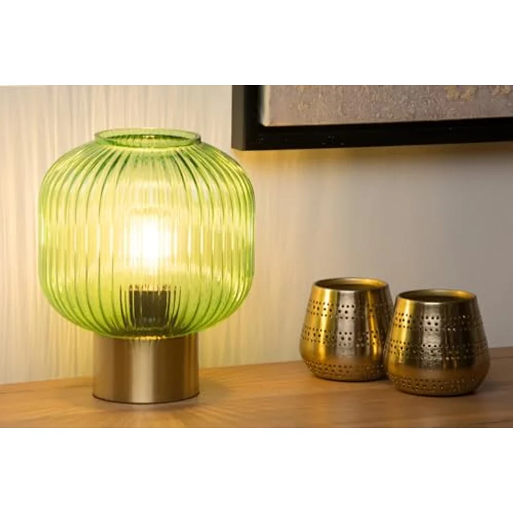 Lucide 45586/20/33, Nachttischlampe aus Glas und Stoff, Gold-matt und Grün, E27 Fassung, 40 W maximal, IP20 – Bild 4