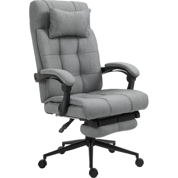 MELAYR, Bürostuhl Erogonomischer Schreibtischstuhl mit Liegefunktion, Kopfkissen, Armlehne, 66 x 76 x 120 cm, Hellgrau – Bild 1