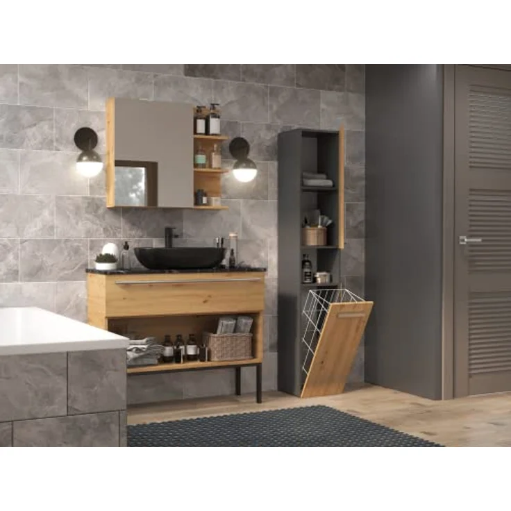 ibonto Hochschrank Badezimmerschrank mit Korb & flexibler Türöffnung - Platzsparend – Bild 7