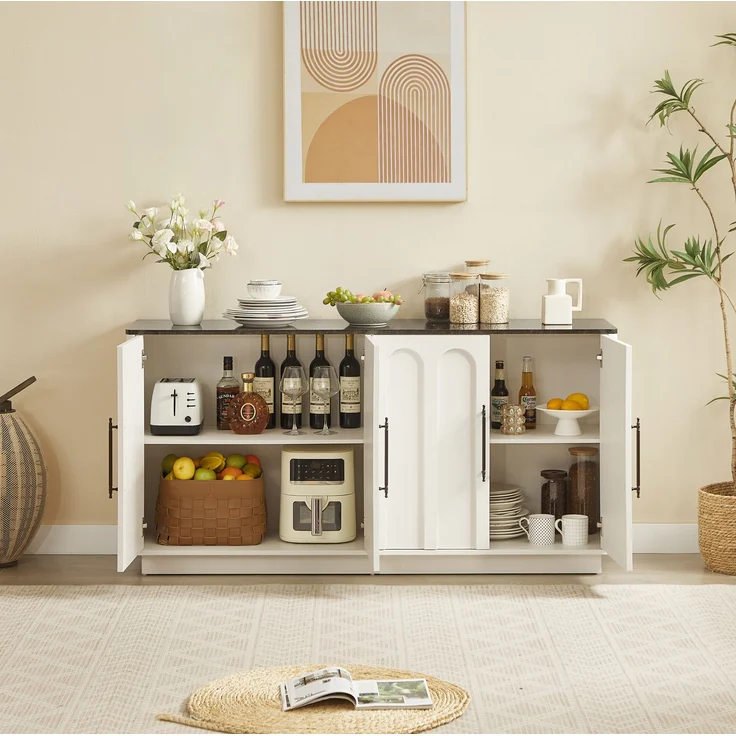 DESVIAE Sideboard mit Soft-Close-Türen und Kippsicherung 160x80x40 cm MDF Weiß/Schwarz – Bild 3