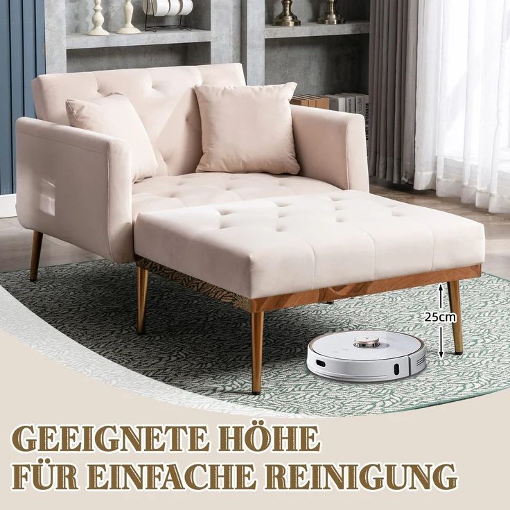 Relaxsessel mit verstellbarer Rückenlehne,3-stufig klappbarer Ruhesessel aus Plüschstoff mit 2 Kissen,Beige – Bild 9