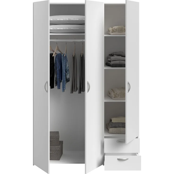 Kleiderschrank >Parisot Daily 2< 3 Türen, 2 Schübe, in Weiss - 120x185x51cm (BxHxT) – Bild 3