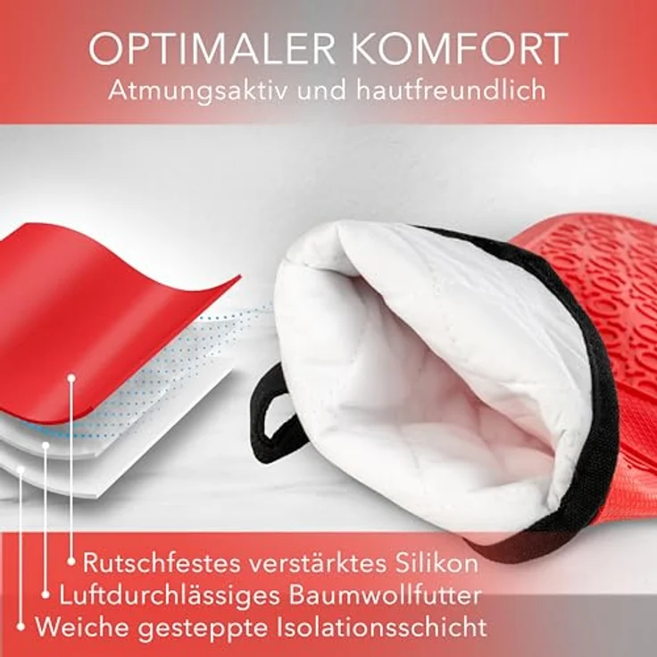 AVANA Topfhandschuhe Silikon Ofenhandschuhe Backhandschuhe Kochhandschuhe, (1 Paar Ofenhandschuhe aus Silikon), weiches Baumwoll-Innenfutter, Anti-Rutsch, Hitzebeständig bis 350°C – Bild 5