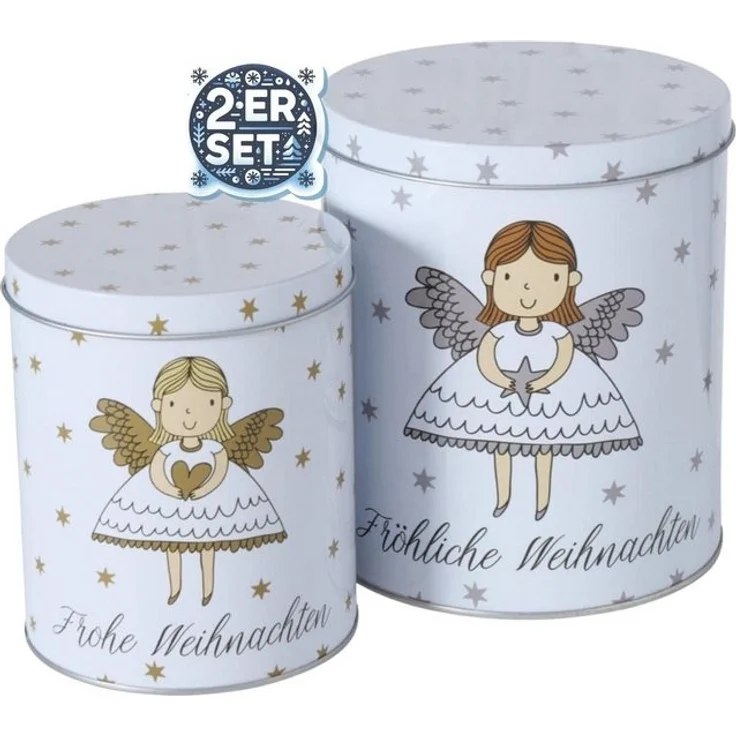 BOLTZE Keksdose 2er Set Metall Keksdose Plätzchendose Engel Fröhliche Weihnachten V19, (2-tlg) – Bild 4