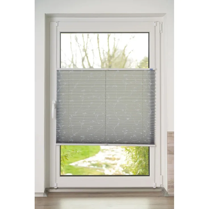 K-Home Klemmfix-Plissee, Elba Bedruckt Grau, 55x130 cm (B x L) Modern