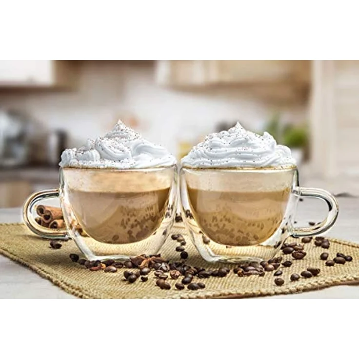 4 Doppelwandige Cappuccino Tassen mit Henkel 300ml Kaffeegläser Teegläser – Bild 2