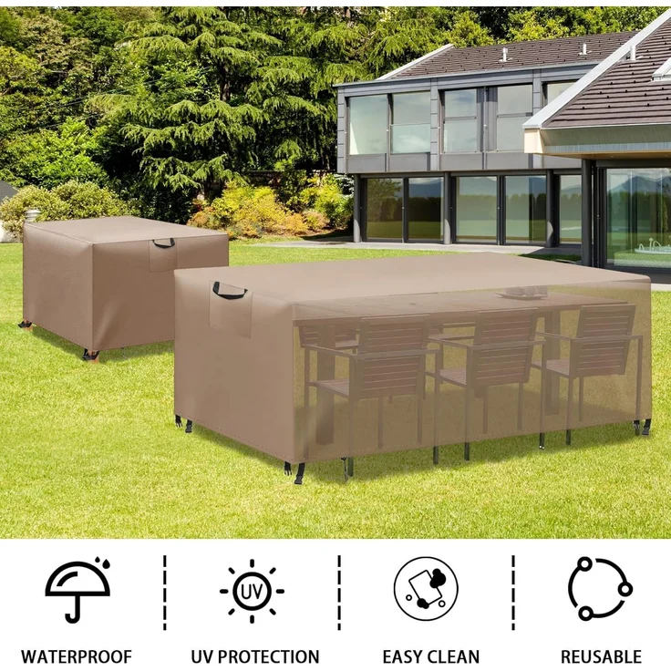 WUAYAMI Gartenmöbel Abdeckung wasserdichte Abdeckplane Gartenmöbel Winddicht Anti-UV Schwerlast 420D -Oxford Gewebe für Sitzgruppe Gartentische Terrassenmöbel Khaki, 170 x 94 x 71 – Bild 7