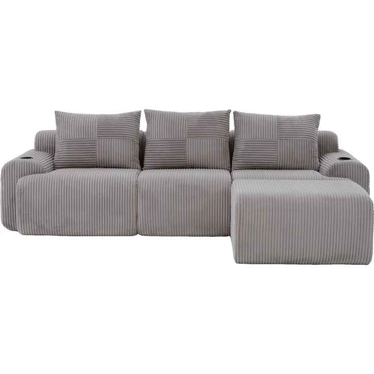 DESVIAE Sofa 3-Sitzer modular mit Getränkehalter und Seitentasche 268x80x174 cm Cord Hellgrau – Bild 6