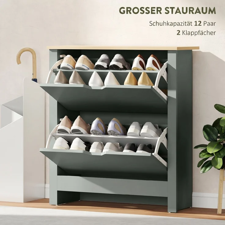 Schuhschrank mit 2 Klappfächern, verstellbare Trennwand für 8-12 Paar Schuhe, 72 x 26 x 80 cm, Hellgrau--Hellgrau--80x26x72cm--YOUDENOVA – Bild 6