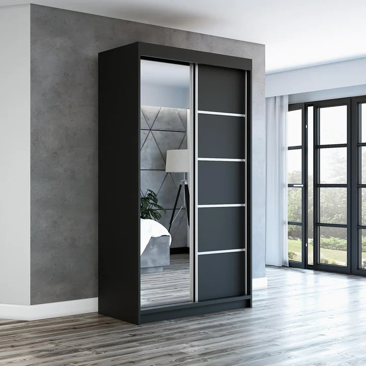 Schwebetürenschrank GAP 2-türig Schrank 120 cm (mit Spiegel) Farbe: Schwarz – Bild 2