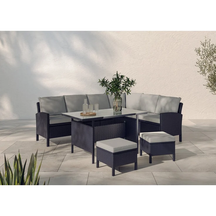 KONIFERA Gartenlounge-Set »Manhattan«, (Set, 18-tlg, Ecklounge, Tisch 66x120x74 cm, 2 Hocker, inkl. Auflagen), Stahl/Polyrattan – Bild 1