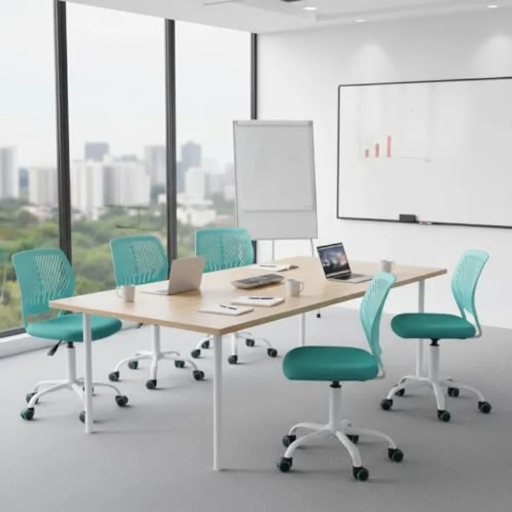 FurnitureR Besucher- & Konferenzstuhl ergonomisch, drehbar, höhenverstellbar, ohne Armlehnen, Netzrückenlehne, 38x40 cm Sitz, 32cm Rückenlehne, Metallfuß mit Rollen, Grün