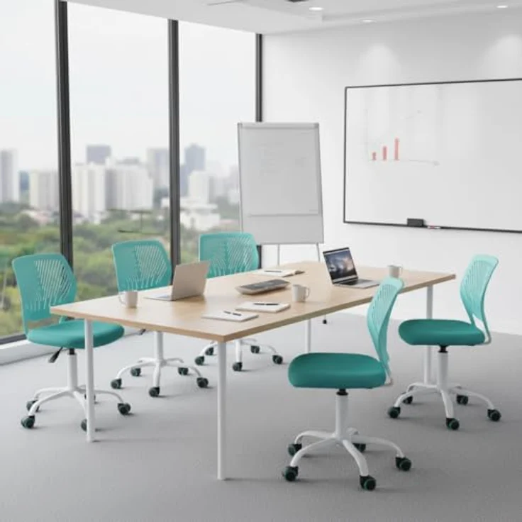 FurnitureR Besucher- & Konferenzstuhl ergonomisch, drehbar, höhenverstellbar, ohne Armlehnen, Netzrückenlehne, 38x40 cm Sitz, 32cm Rückenlehne, Metallfuß mit Rollen, Grün – Bild 1