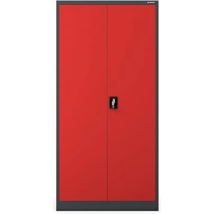 Jan Nowak Metallschrank 185 x 90 x 45 cm | Aktenschrank Abschließbar mit Kleiderstange, Pulverbeschichtung | Aufbewahrungsschrank Umkleideschrank Spind Kleiderstange | Anthrazit-Rot – Bild 7