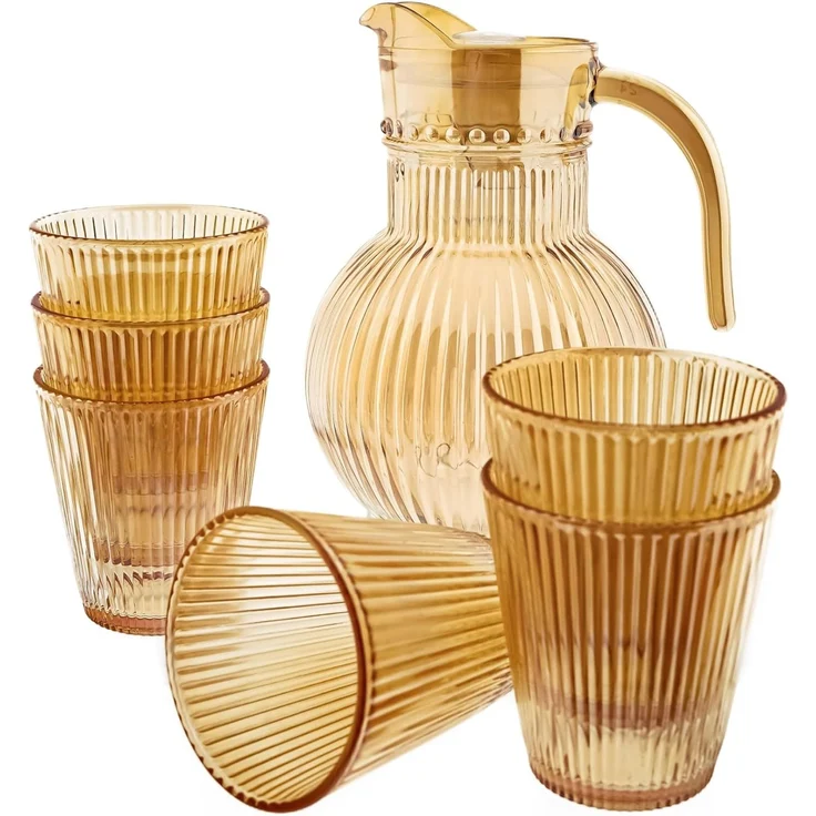 Ripple Karaffenset aus Glas – 1,8 Liter Karaffe mit 6 Gläsern Braun/Gold – Bild 5