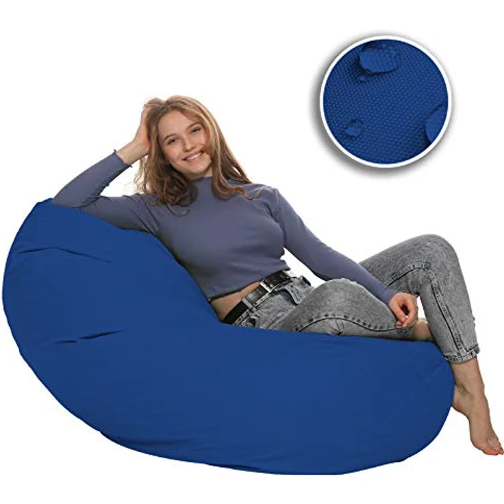 HomeIdeal - Sitzsack XXL Bodenkissen für Erwachsene & Kinder - Geeignet für Gaming oder Entspannen - Indoor wie Outdoor da er Wasserfest ist - mit EPS Perlen, Farbe:Blau, Größe:XXL – Bild 6