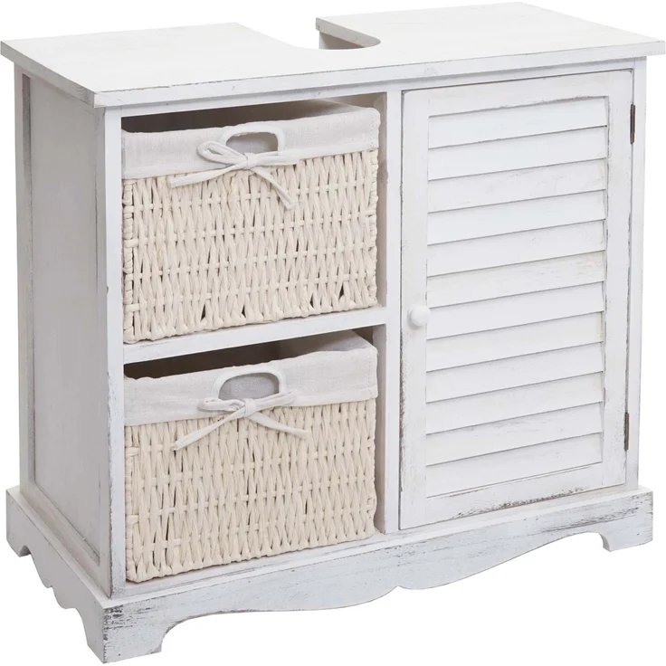 MCW Waschbeckenunterschrank H20 Shabby Weiß, mit Siphon-Aussparung und 2 Körben, vollmontiert, 60x65x31 cm