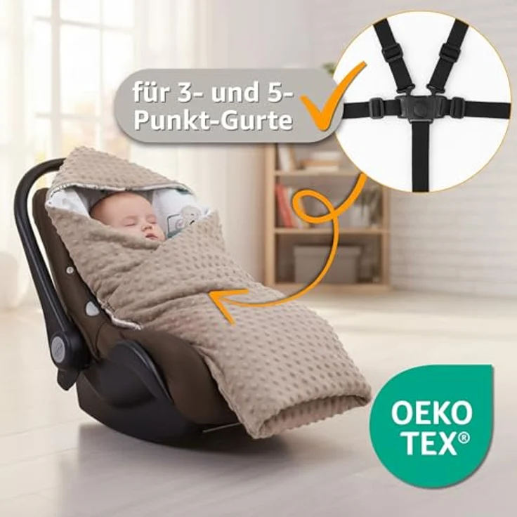 Einschlagdecke Babyschale Baby Decke 90x90 cm - Fußsack Blanket für Kinderwagen und Autositz Ganzjahres für Neugeborenen und Kleinkinder Einschlagsdecken für 3 und 5 Punkt Gurt Minky Oeko-Tex – Bild 6
