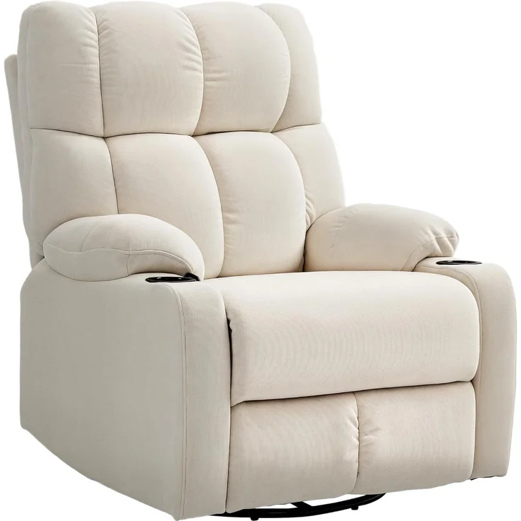 HOMCOM Relaxsessel Fernsehsessel mit Liegefunktion, Schaukelfunktion (Drehbar TV-Sessel mit Fußstütze, 1-St, Taschenfederkern, Becherhalter), für Wohnzimmer, Beige – Bild 1