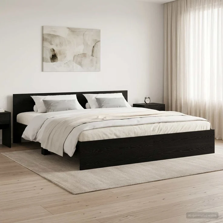 vidaXL Bettgestell mit Kopfteil Schwarz Eichen-Optik 200 x 200 cm 3445770 – Bild 1