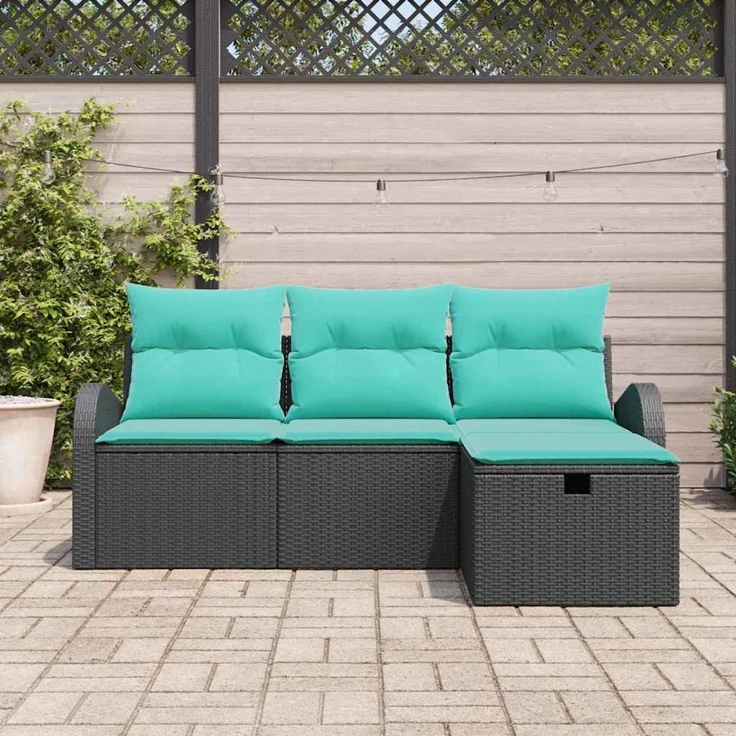 vidaXL Gartensofa-set mit Kissen 4 pcs Schwarz Poly-Rattan 3360387 – Bild 3