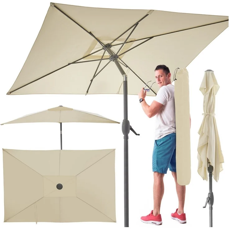 TOM Sonnenschirm mit Kurbel 140x210cm Rechteckig inklusive Kühltasche, Tragetasche, 34mm Standrohr, 180 g/m² Polyester – Bild 1