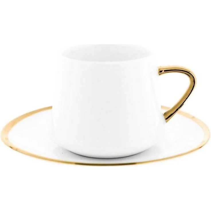Mulex 12 Tlg. Set Mokkatassen mit Untertassen aus Porzellan Mokkaservice 100 ml Weiß/Gold