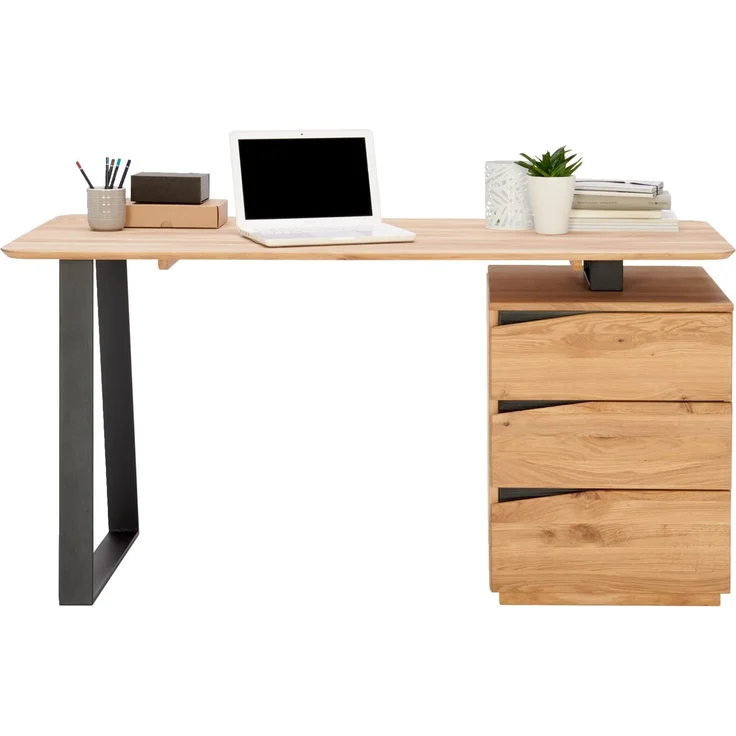 Linea Natura 'LYNX' Schreibtisch, Massivholz Wildeiche, 140 x 75 x 65 cm, mit Schubladen – Bild 6