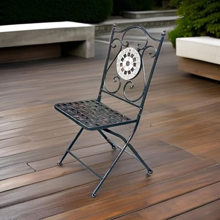 Gartenstuhl aus Eisen Mosaik Stuhl Balkonstuhl Klappstuhl Metallstuhl klappbar Garten – Bild 2