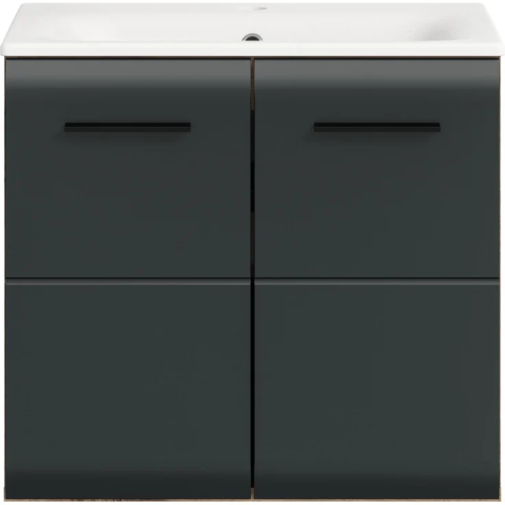 Waschtisch inkl. Waschbecken (B/H/T: 60x55x46 cm) in schwarz matt und Nox Oak Nachbildung – Bild 2