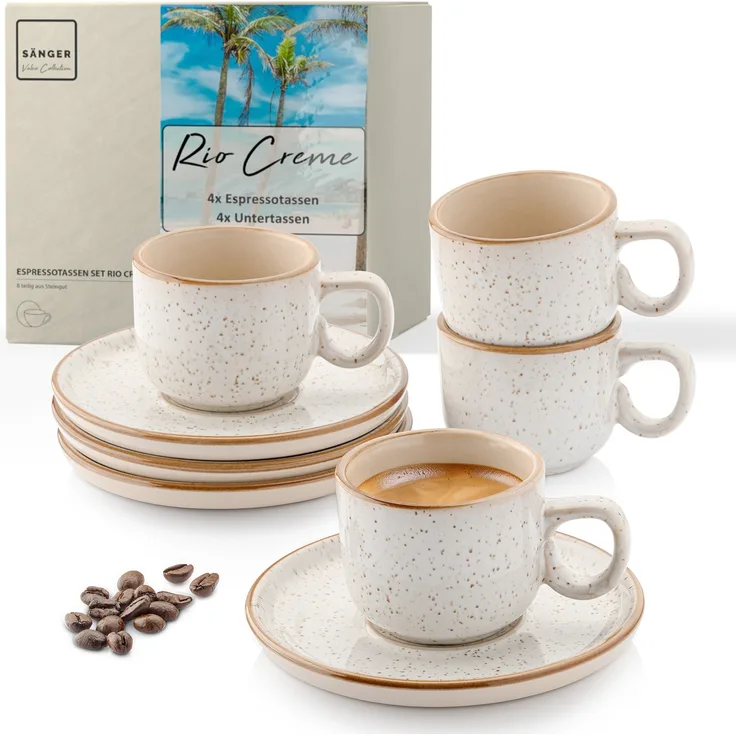 SÄNGER Espressotassen Set Rio Creme 8 teilig für 4 personen