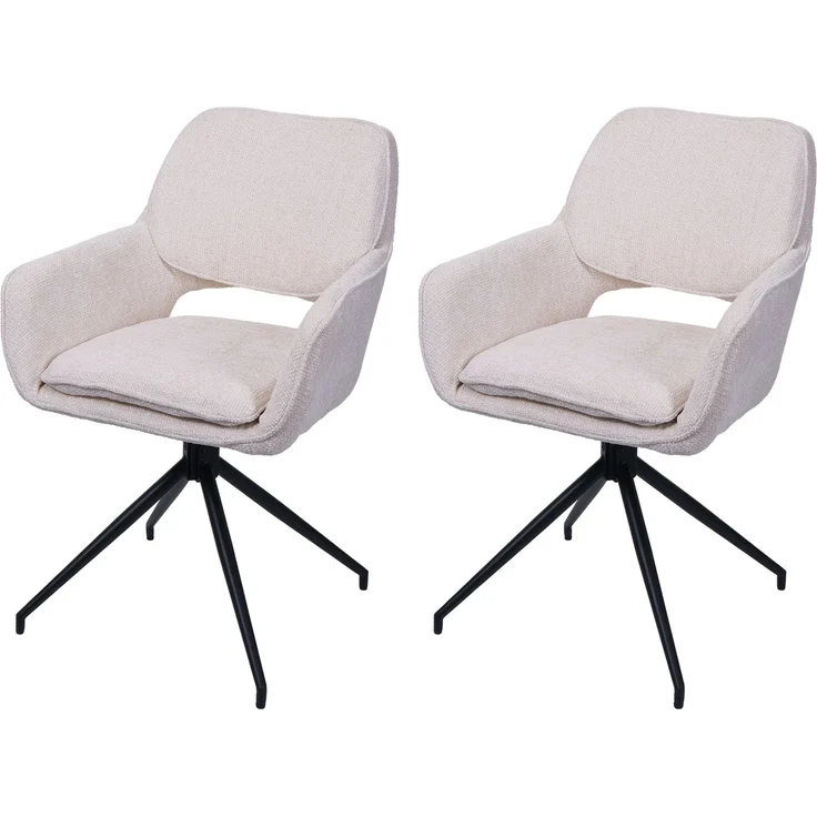 2er-Set Esszimmerstuhl HWC-N74, Küchenstuhl, drehbar Auto-Return, Stoff Chenille (490g/m²) ~ creme – Bild 9