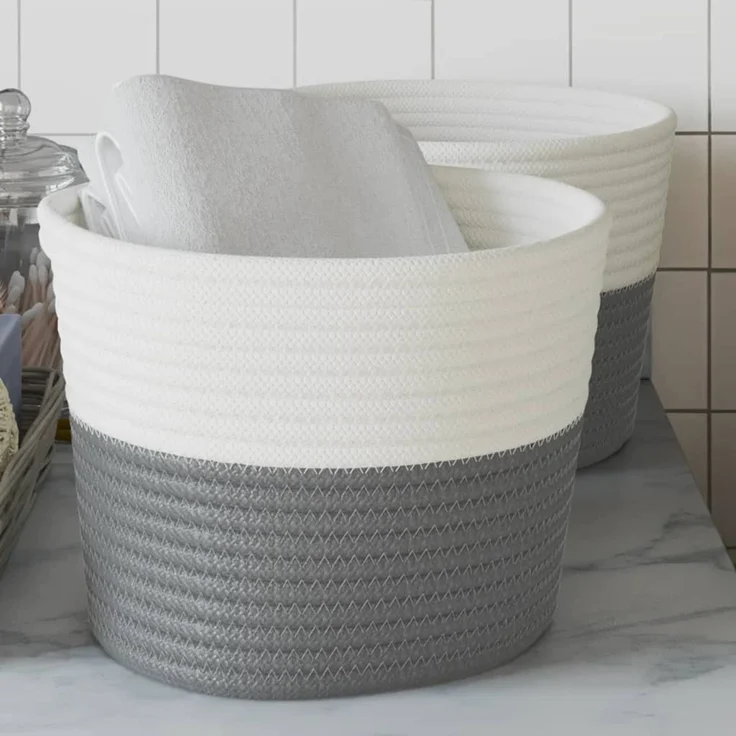 vidaXL Aufbewahrungskörbe 2 Stk. Grau und Weiß Ø24x18 cm Baumwolle 358453 – Bild 1