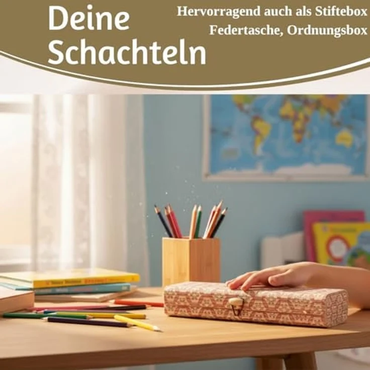 LS-LebenStil Aufbewahrungsbox Vintage Holz Schachtel 3´er Set Bambus mit Deckel Geschenkbox Box (Ikat länglich Geschenkbox schmale Schmuckschachtel, Schmuckschatulle, 3 St, Schmuckkästchen, Stiftebox, Federtasche Kästchen Kiste), Rechteckig – Bild 7