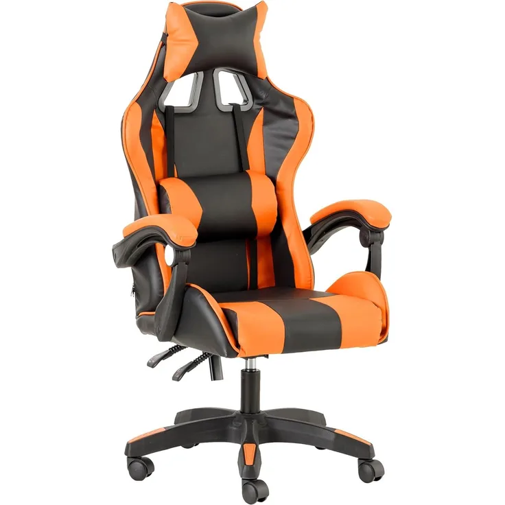 Baroni Home Gaming-Stuhl, ergonomischer Bürostuhl, gepolstert Gaming Sessel mit bequemer, Verstellbarer Rückenlehne, Gamer Chair mit Kopfstütze und Lendenwirbelstütze, Orange