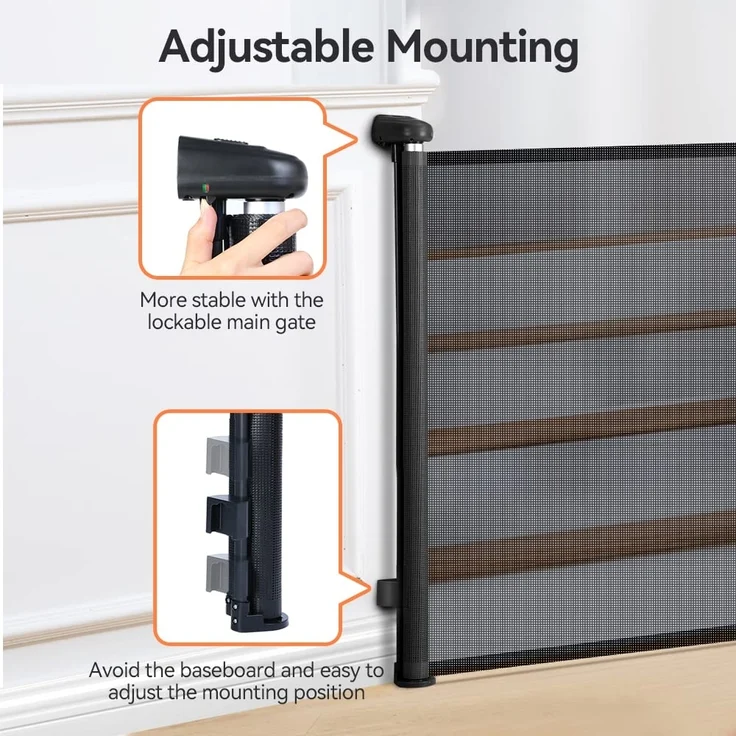 COMOMY Treppenschutzgitter Ausziehbar 0-180cm, Türschutzgitter Rollo für Baby, Katzen und Hunde, Einhändige Bedienung, Platz Sparen, Kinder Türgitter für Treppen/Türen/Außen, 84cm Hoch (Schwarz) – Bild 7