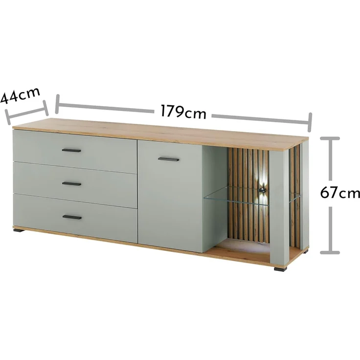 NARVA TV-Lowboard mit LED-Beleuchtung in Salbei, Evoke Eiche Optik - TV Schrank mit viel Stauraum für Ihr Wohnzimmer - 179 x 67 x 44 cm (B/H/T) – Bild 3