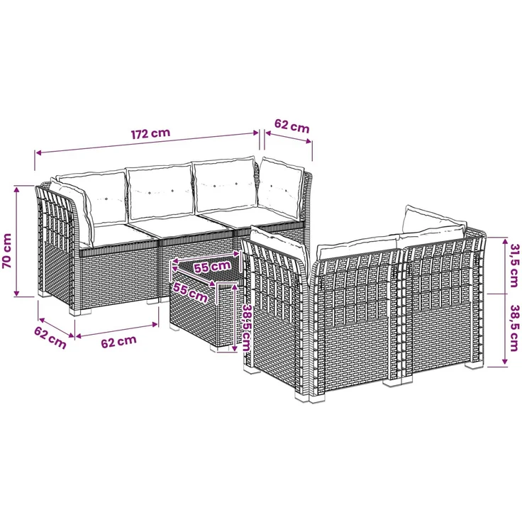 vidaXL 5-Sitzer Gartensofa mit Kissen Rattan-Look PP Hellgrau 3443918 – Bild 10