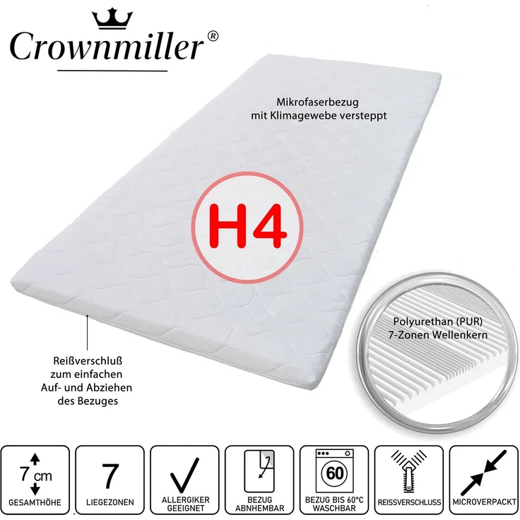 Crownmiller Topper Basic 200x200cm fest, 7 cm Topper mit 7 Zonen, Bezug waschbar bis 60°C – Bild 2