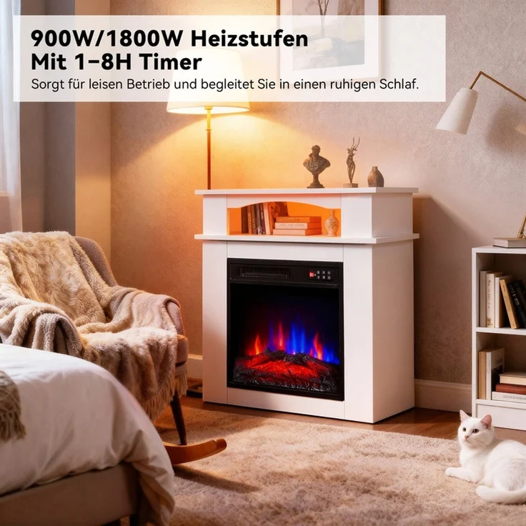 HOMAVO Elektrokamin mit Schrank, 18" 900W/1800W Elektrokamin mit Heizung, 3D-Flammeneffekt, Schrankgröße: 72 x 30 x 75cm, LED-Leiste, Fernbedienung – Bild 6