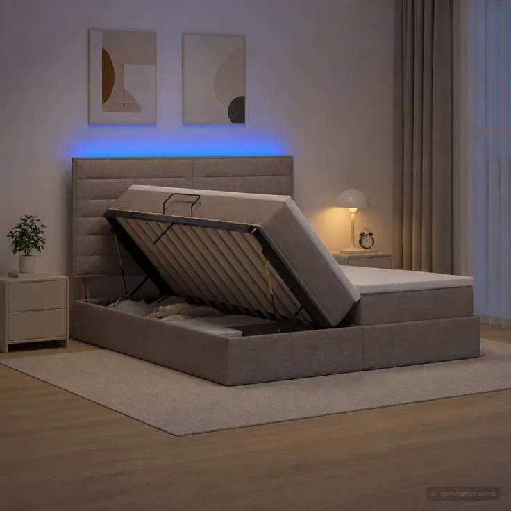 vidaXL LED-Speicherbett mit Matratze Taupe 180 x 200 cm Stoff 3460221