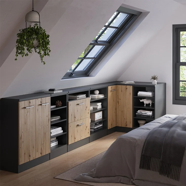 Eck-Küchenschrank für Dachschrägen R-Line Artisan-Eiche 75.6 cm mit 1 Tür, Schrankkorpus 60 cm Tiefe Vicco – Bild 6