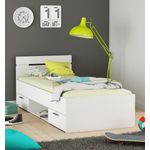 Stauraumbett >Lorenzo< in Perle Weiß - 94.5x74.2x204.3cm (BxHxT)