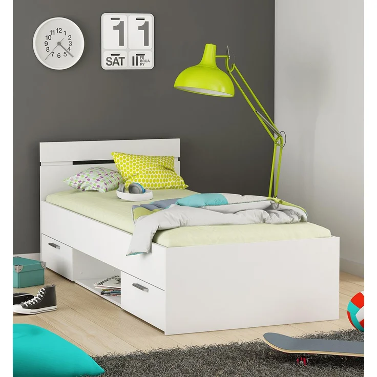 Stauraumbett >Lorenzo< in Perle Weiß - 94.5x74.2x204.3cm (BxHxT) – Bild 1
