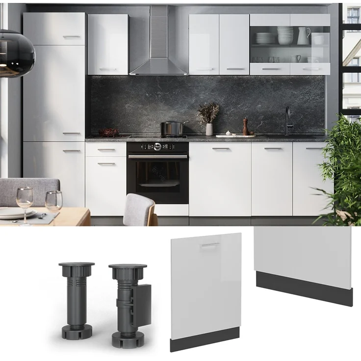 Geschirrspülblende R-Line Weiß Hochglanz 60 cm ohne Arbeitsplatte Vicco – Bild 3