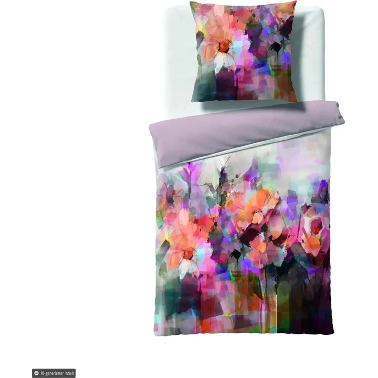 Fleuresse Mako-Satin Bettwäsche 135x200 Blüten Aquarell bunt Wende 115126-09