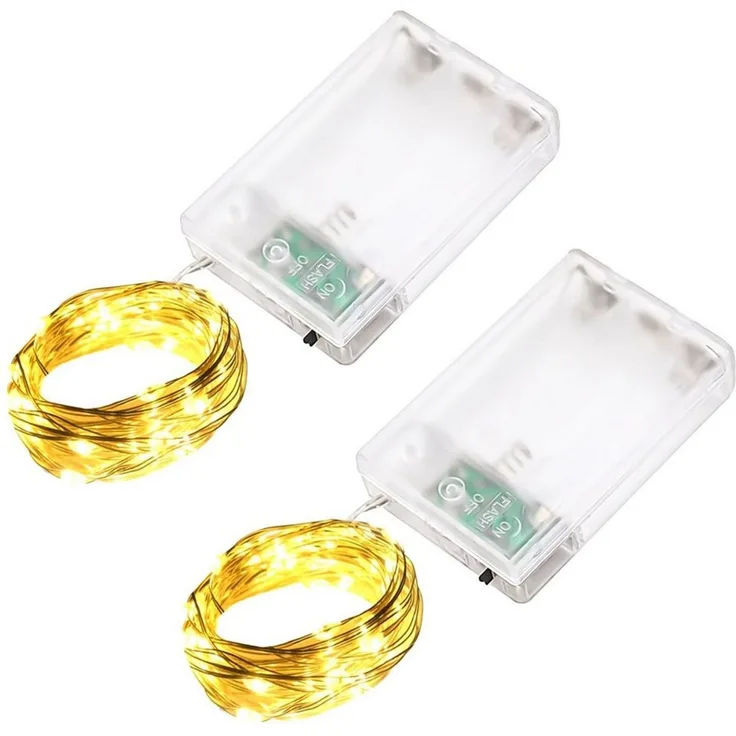 LQWELL LED-Lichterkette 2/3/5/10M, Micro Lichterketten Batteriebetrieben,Kupferdraht, AA-Batterie, Warmweiß, 2 Modi für Weihnachten Hochzeit Party Wohndeko